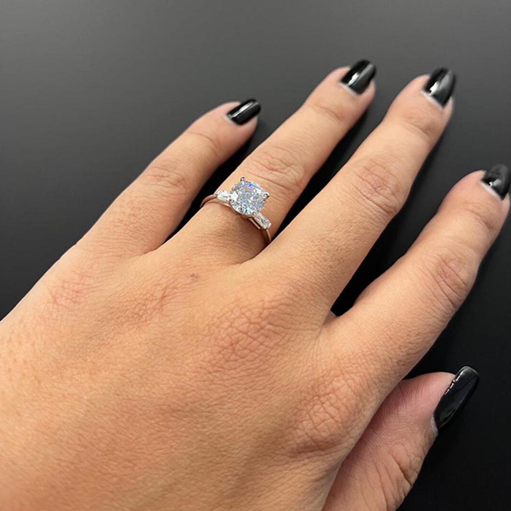 Mon Tresor White 2 Carat Solitaire Flanked By Baguette Diamonds With Plain Band Ring