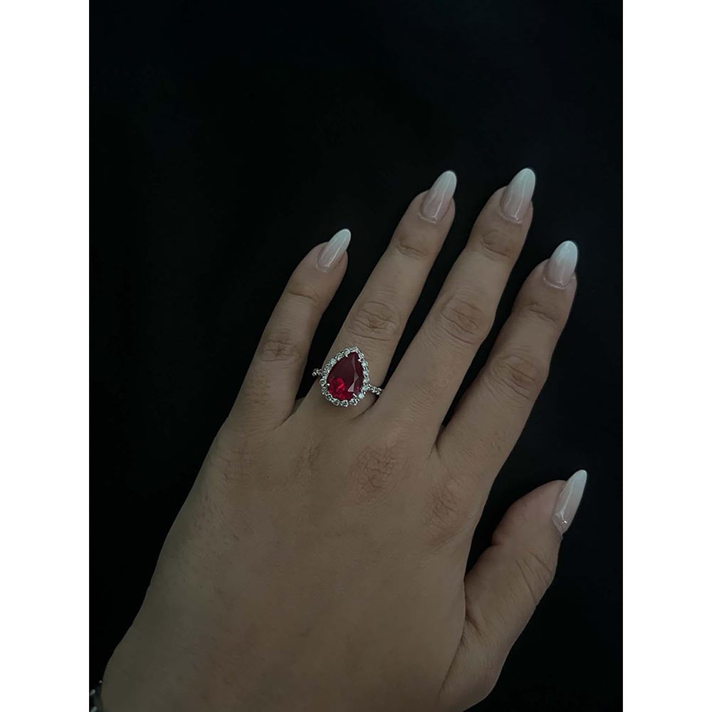 Mon Tresor Red Pear With Diamond Halo And Dia Band