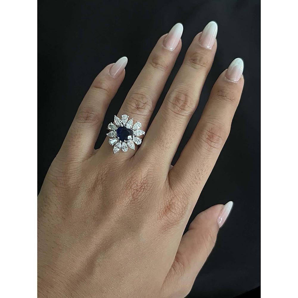 Mon Tresor Blue Heart Centre With Pear And Marquee Dia Halo