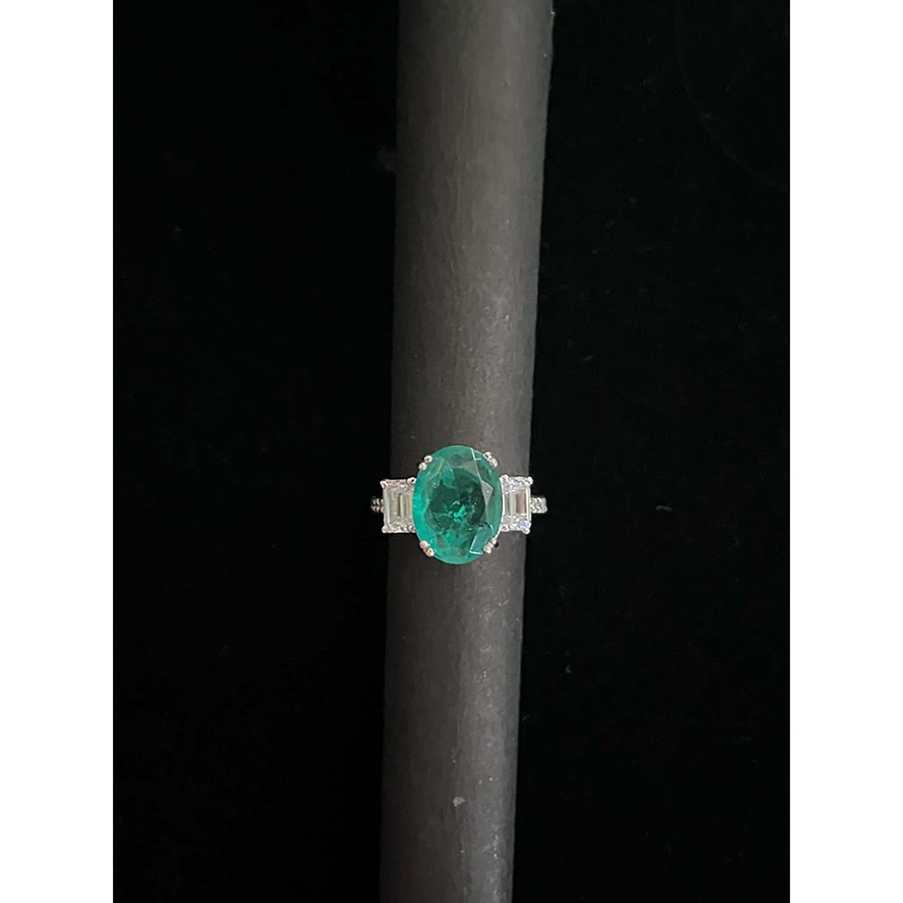 Mon Tresor Oval Green Centre With Baguette Diamonds And Dia Band