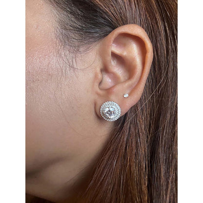 Mon Tresor White I Carat Round With Double Diamond Halo Earrings