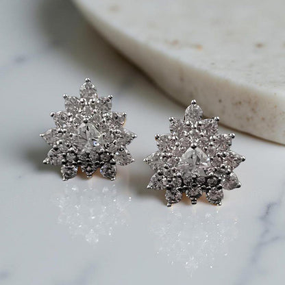 Mon Tresor White Pear With Double Halo Stud Earrings