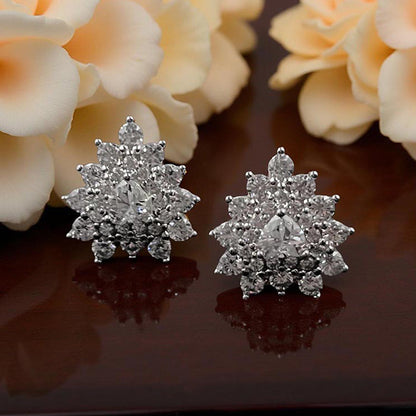 Mon Tresor White Pear With Double Halo Stud Earrings