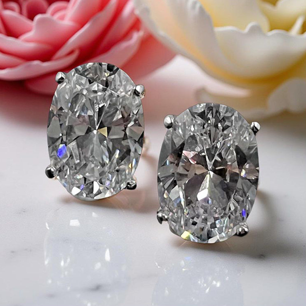 Mon Tresor White Big Oval Solitaire Studs Earrings
