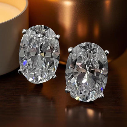 Mon Tresor White Big Oval Solitaire Studs Earrings