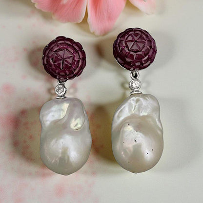 Mon Tresor White Ruby With Baroque Pearl Drop Earrings