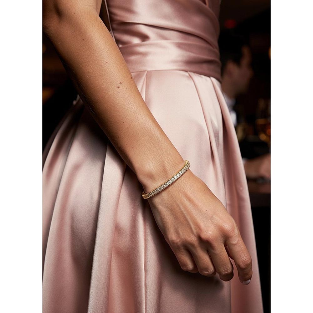 Mon Tresor White Golden Glow Princess Cut Tennis Bracelet