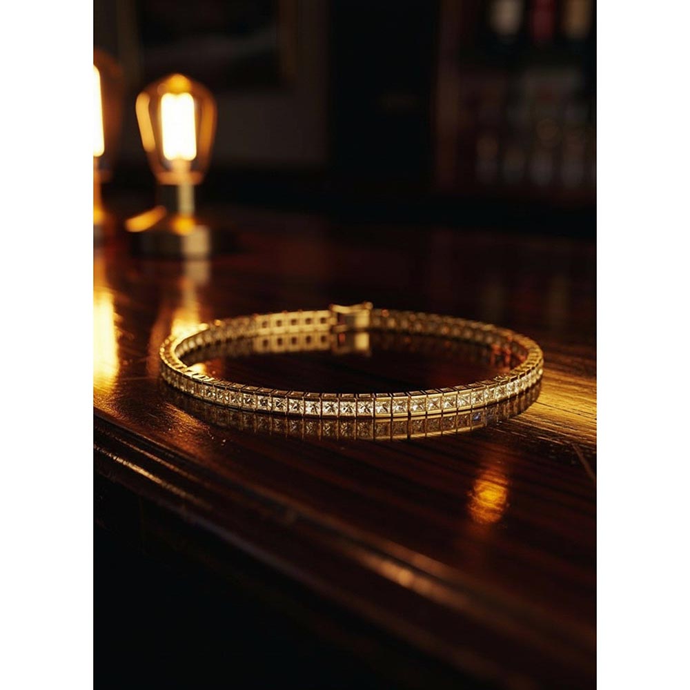 Mon Tresor White Golden Glow Princess Cut Tennis Bracelet
