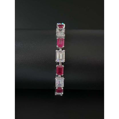 Mon Tresor Alternate Red Emerald Cut Tennis Bracelet