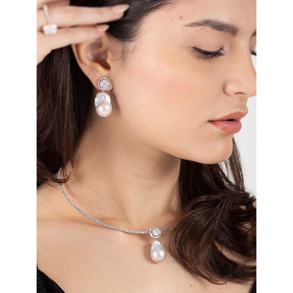 Mon Tresor White Fused Solitaire With Baroque Pearl Jewellery Set