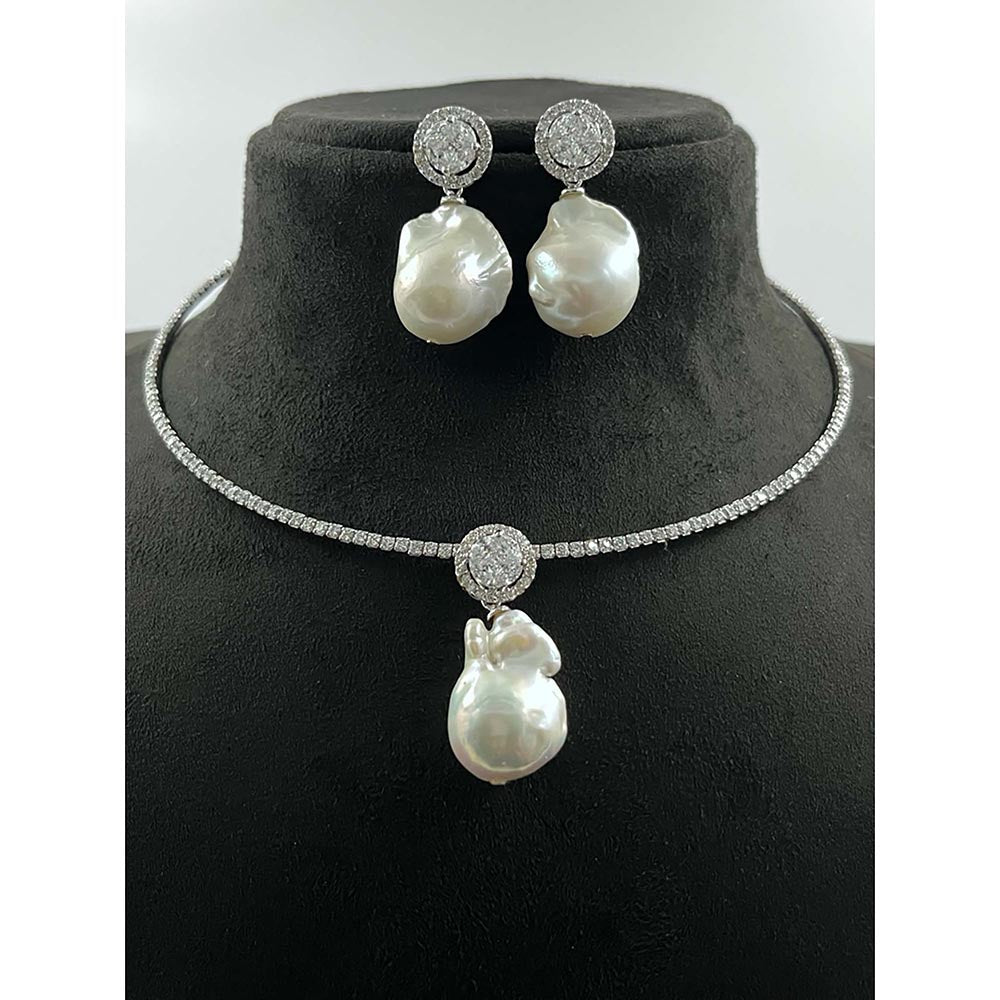 Mon Tresor White Fused Solitaire With Baroque Pearl Jewellery Set