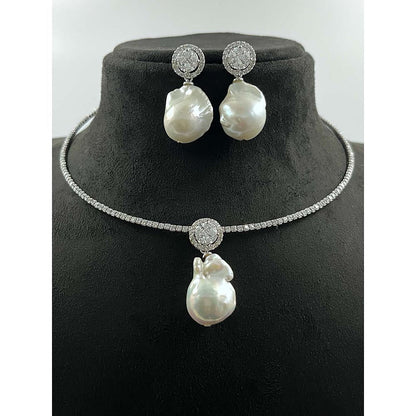 Mon Tresor White Fused Solitaire With Baroque Pearl Jewellery Set