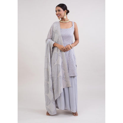 Monika Mathuria Datta Grey Embroidered Kurta with Palazzo and Dupatta (Set of 3)