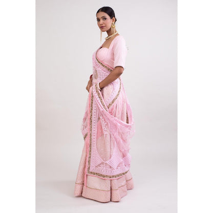 Monika Mathuria Datta Pink Embroidered Stitched Blouse with Lehenga and Dupatta (Set of 3)
