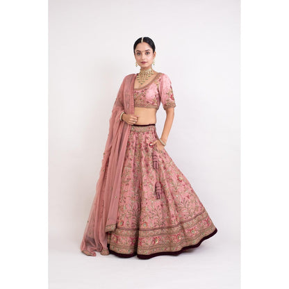 Monika Mathuria Datta Pink Embroidered Stitched Blouse with Lehenga and Dupatta (Set of 3)