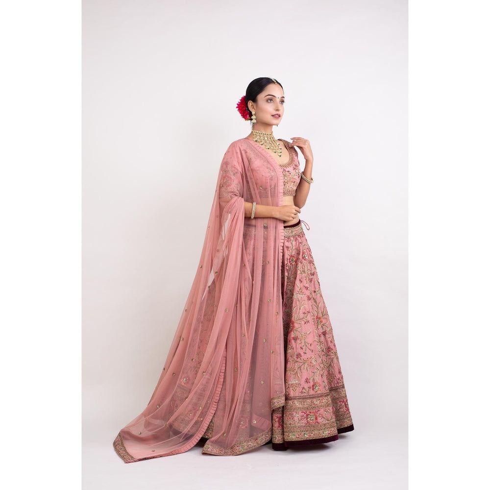 Monika Mathuria Datta Pink Embroidered Stitched Blouse with Lehenga and Dupatta (Set of 3)