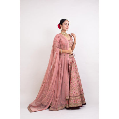 Monika Mathuria Datta Pink Embroidered Stitched Blouse with Lehenga and Dupatta (Set of 3)