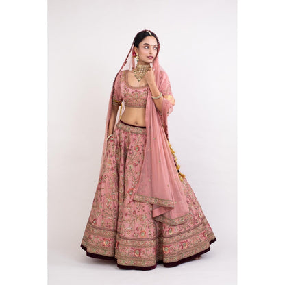 Monika Mathuria Datta Pink Embroidered Stitched Blouse with Lehenga and Dupatta (Set of 3)