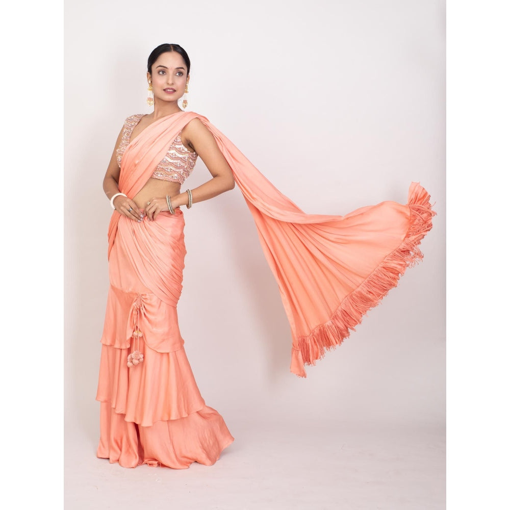 Monika Mathuria Datta Light Peach Pre-Drape Saree with Stitched Blouse