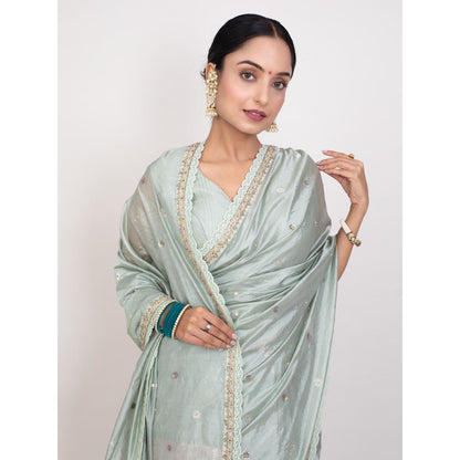 Monika Mathuria Datta Sage Green Sequined Beads Work Saree with Stitched Blouse