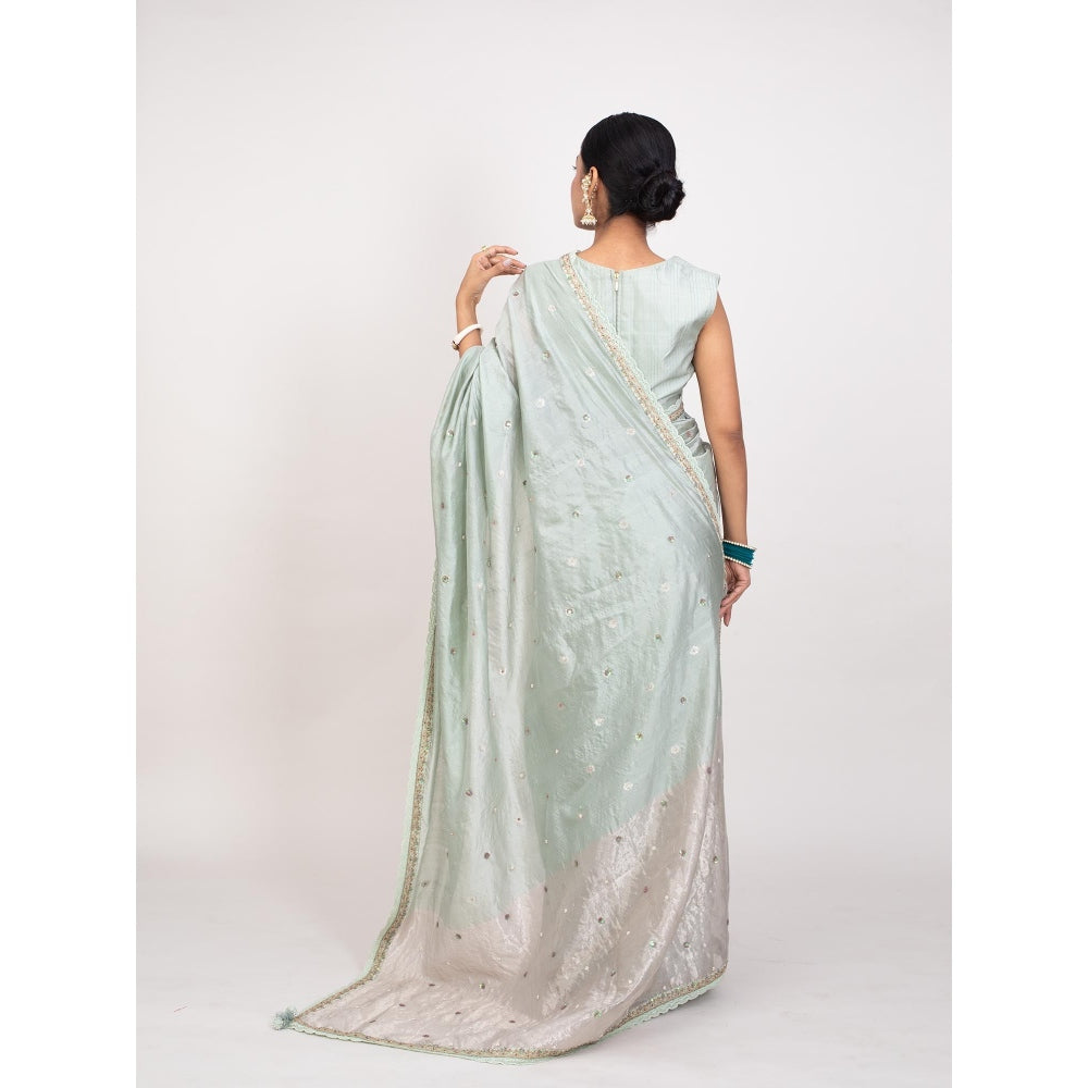 Monika Mathuria Datta Sage Green Sequined Beads Work Saree with Stitched Blouse