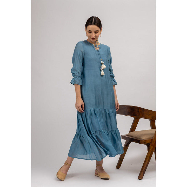 Mushio Women's Calmante Silk Solid Blue Midi Dress