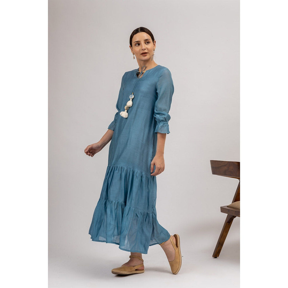 Mushio Women's Calmante Silk Solid Blue Midi Dress