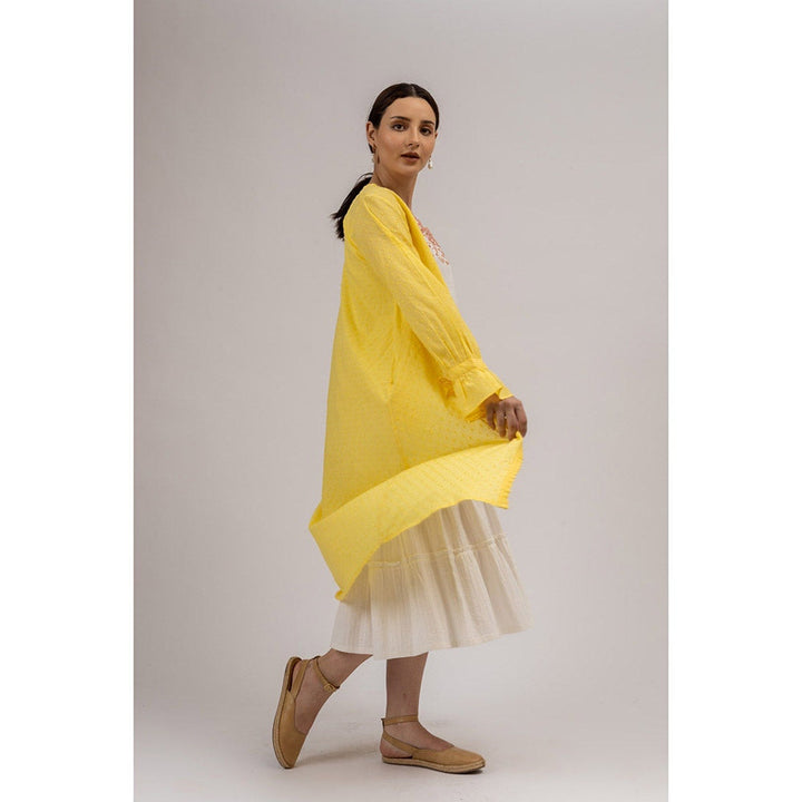 Mushio Women's Camilla Cotton Self Design Yellow Jacket