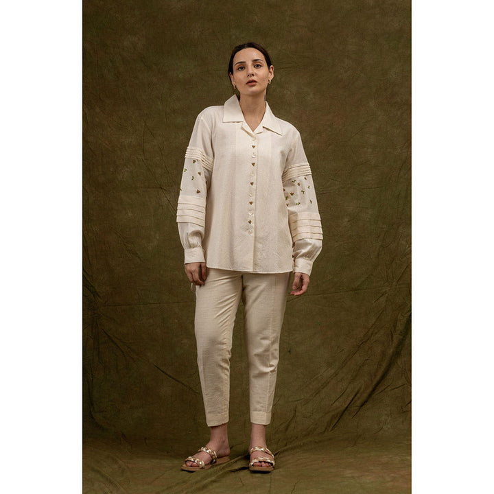 Mushio Women's Carla Cotton Embroidered Off White Shirt