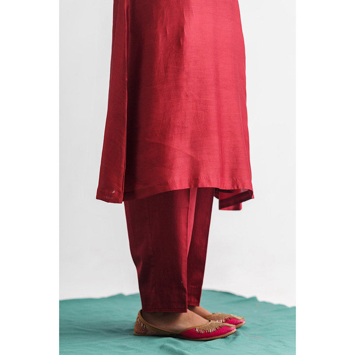 Mushio Women's Cotton Silk Solid Maroon Pants