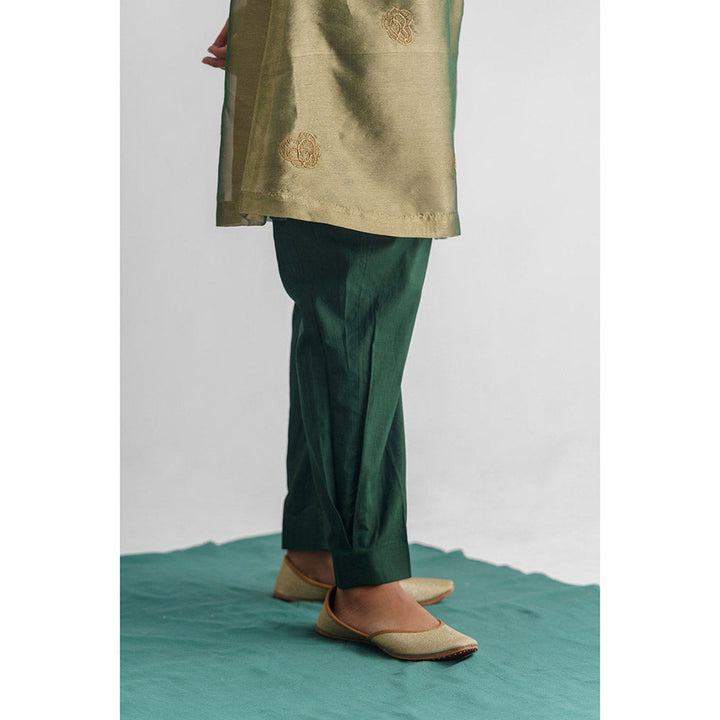 Mushio Women's Cotton Silk Solid Green Pants