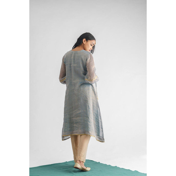 Mushio Women's Aasmani Cotton Solid Blue Kurta With Pant And Dupatta (Set of 3)
