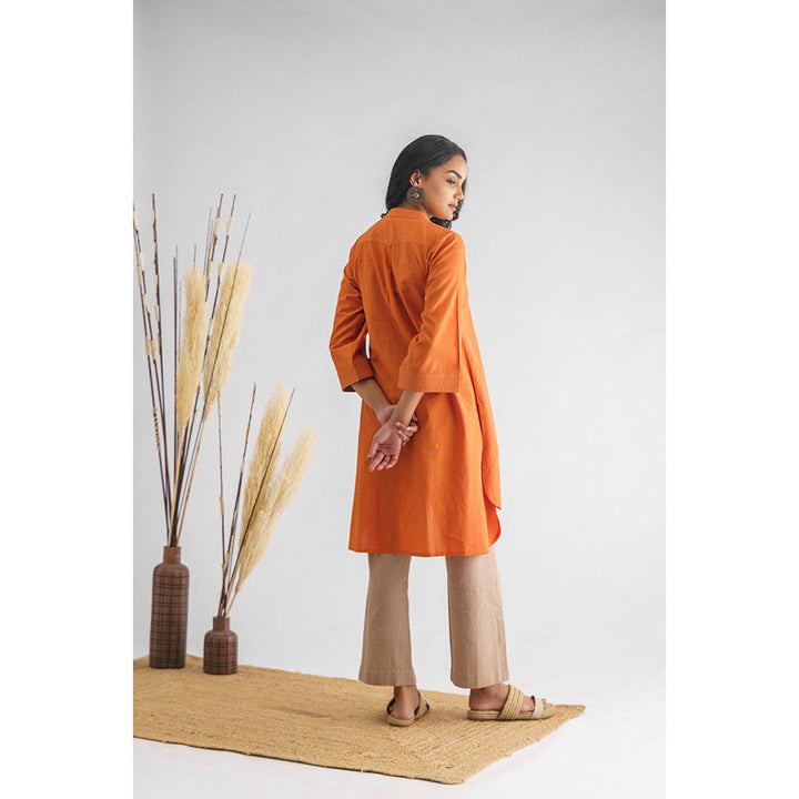 Mushio Women's Amvi Cotton Solid Orange Kurta And Pant (Set of 2)