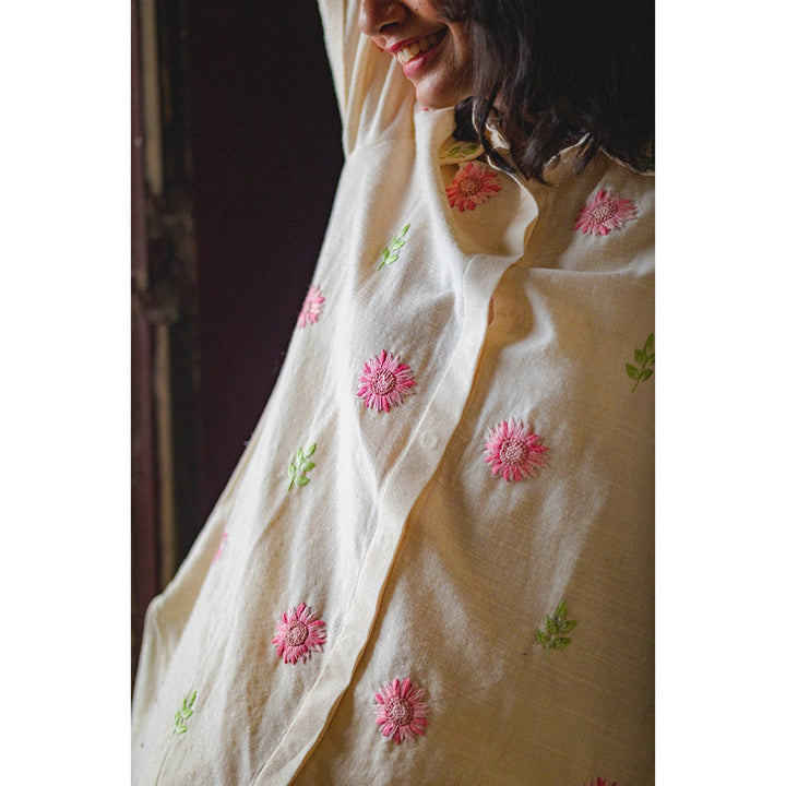 Mushio Nargis Shirt with Floral Hand Embroidery