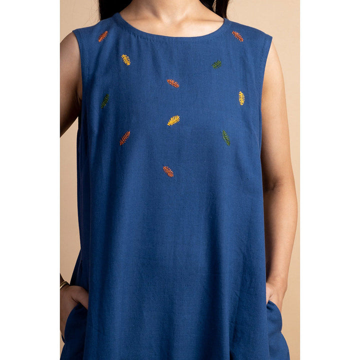 Mushio Parnika Dress with Leaf Motif Hand Embroidery
