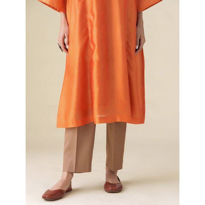 Mushio Orange Sandhya Chanderi Kurta with Slip Pants and Dupatta (Set of 4)