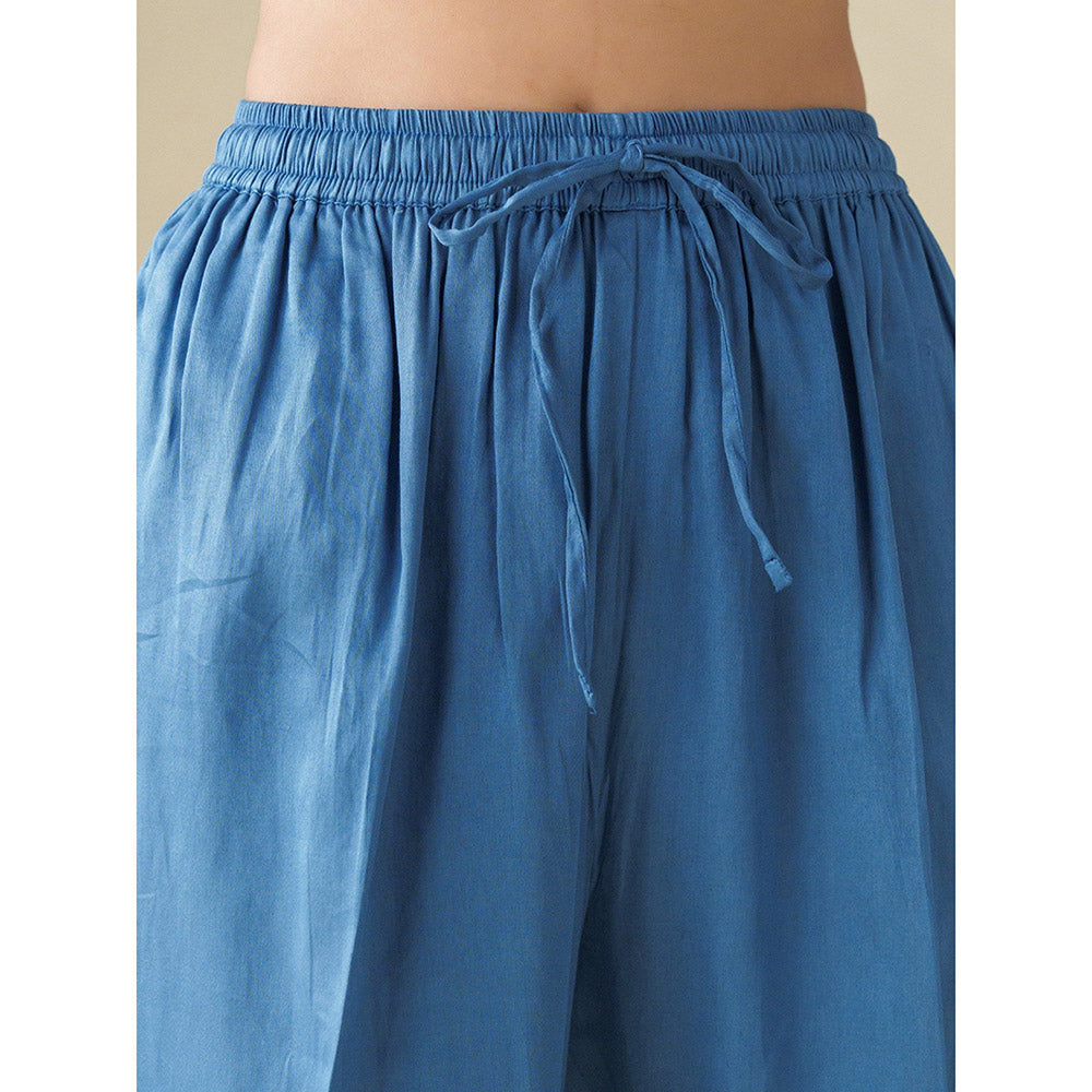 Mushio Blue Embellished Chanderi Vaayu Kurta with Slip Pants and Dupatta (Set of 4)