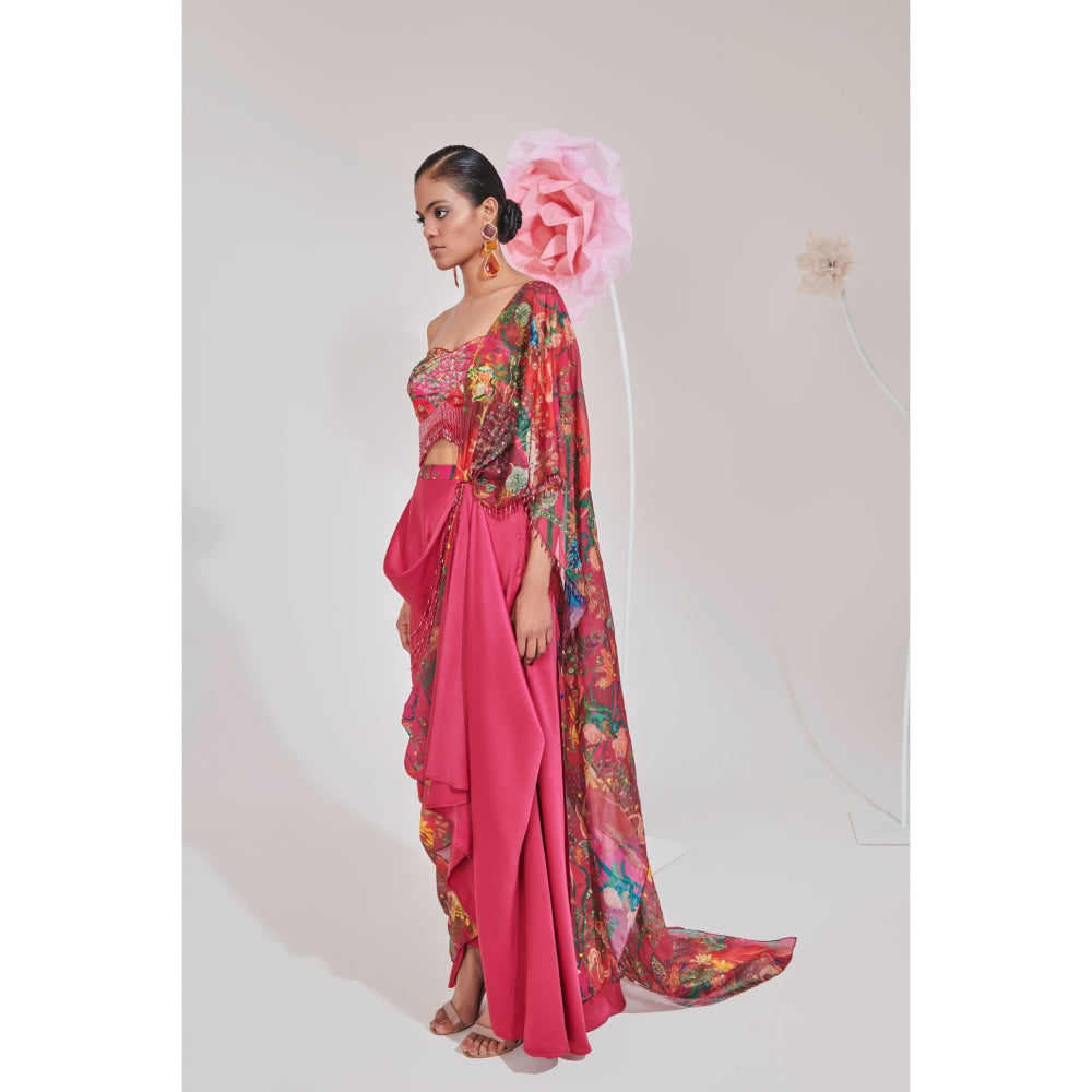 Muskan Aggarwal Mirab Embellished Floral Print Pre-Draped Saree with Stitched Blouse