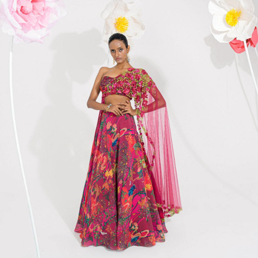 Muskan Aggarwal Amelia Pink Embellished Blouse and Lehenga (Set of 2)