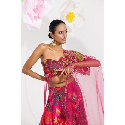 Muskan Aggarwal Amelia Pink Embellished Blouse and Lehenga (Set of 2)