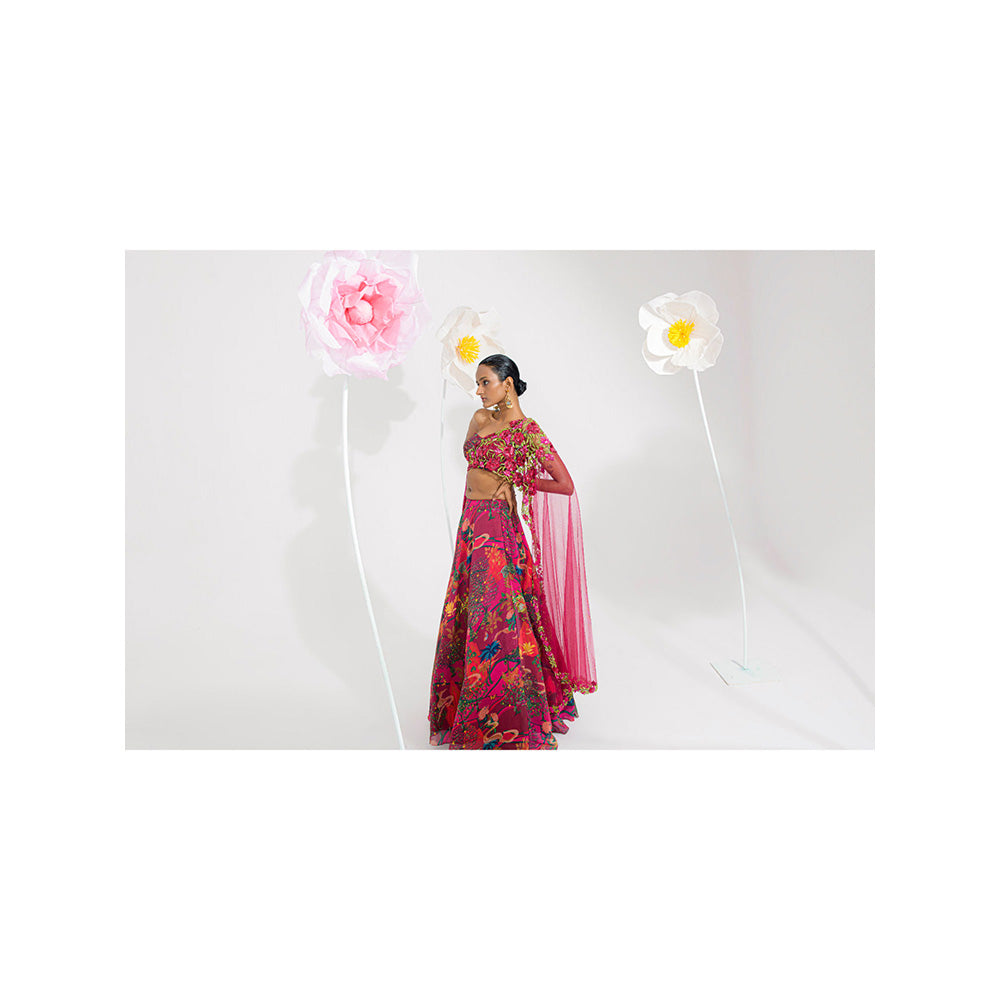 Muskan Aggarwal Amelia Pink Embellished Blouse and Lehenga (Set of 2)