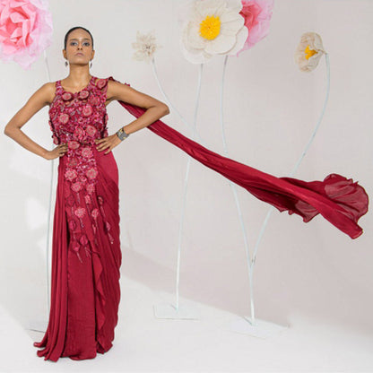 Muskan Aggarwal Ayka Embellished Pre Drape Saree and Stitched Blouse