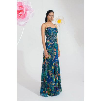 Muskan Aggarwal Rhae Embellished Floral Print Jumpsuit and Cape (Set of 2)