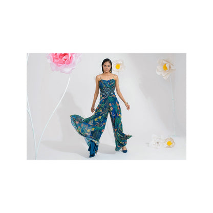 Muskan Aggarwal Rhae Embellished Floral Print Jumpsuit and Cape (Set of 2)