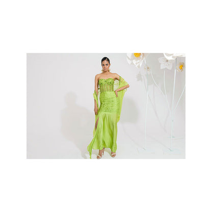 Muskan Aggarwal Amaris Green Embellished Dress and Cape (Set of 2)