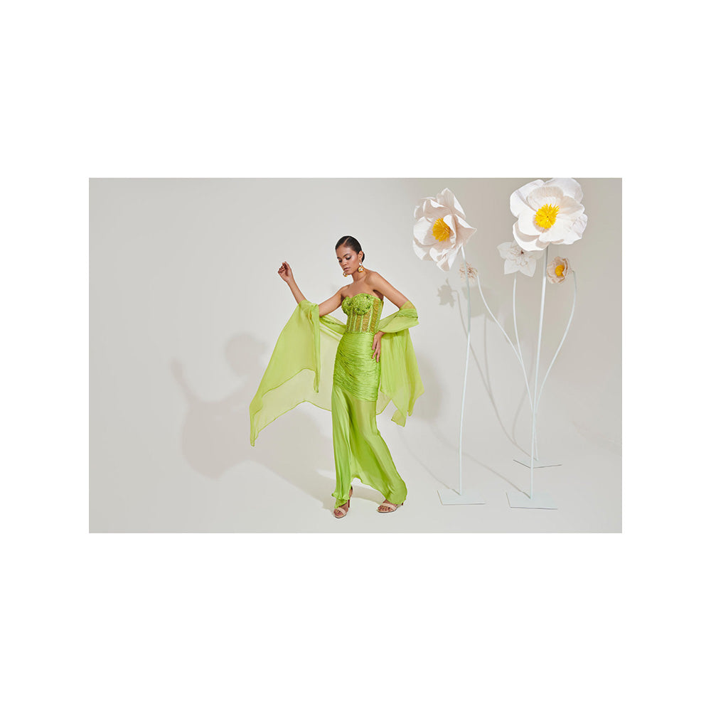 Muskan Aggarwal Amaris Green Embellished Dress and Cape (Set of 2)