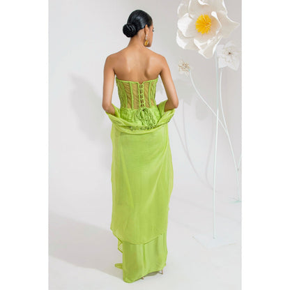 Muskan Aggarwal Amaris Green Embellished Dress and Cape (Set of 2)