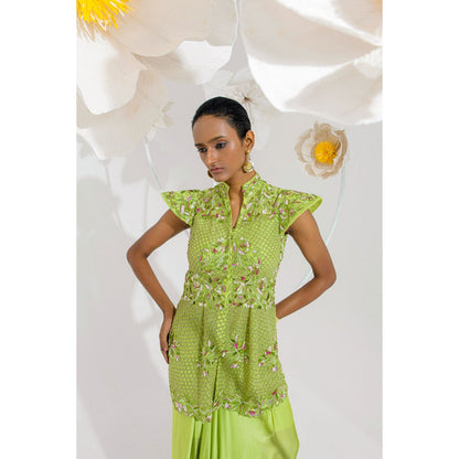 Muskan Aggarwal Nargis Embellished Peplum Top and Skirt (Set of 2)