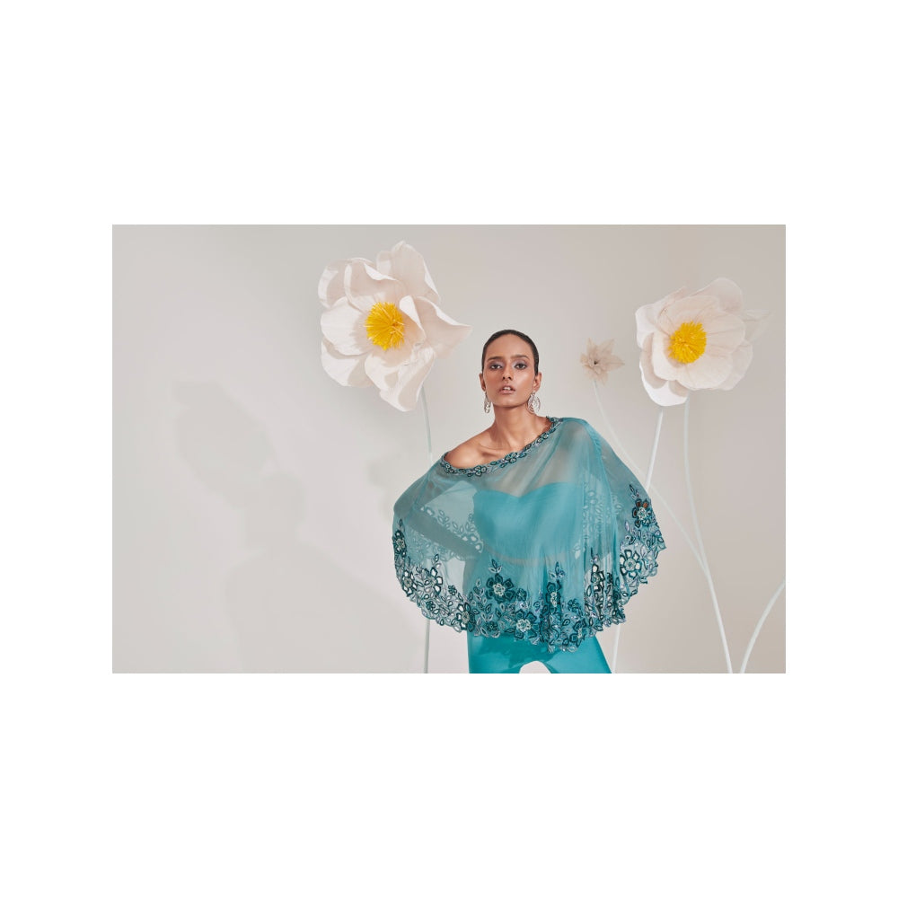 Muskan Aggarwal Gulnaz Embellished Cape with Bustier and Pant (Set of 3)