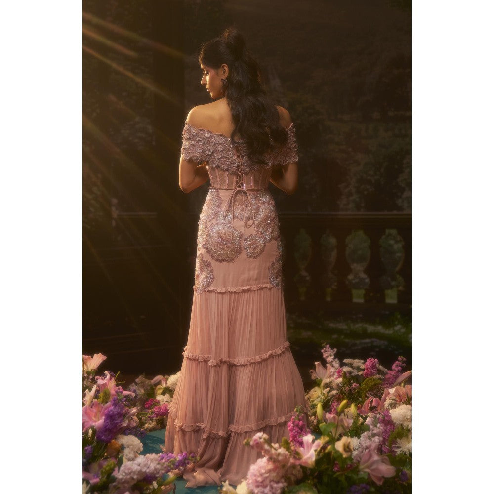 Muskan Aggarwal Nova Corset Pink Stitched Blouse with Lehenga and Dupatta